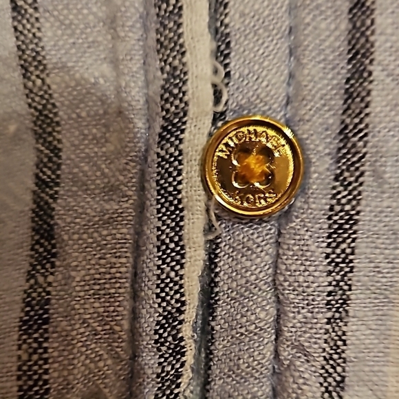 MICHAEL Kors Button Up, Blue & White Stripe, Gold Buttons, Tie Front, Sz L, Crop - Picture 4 of 6